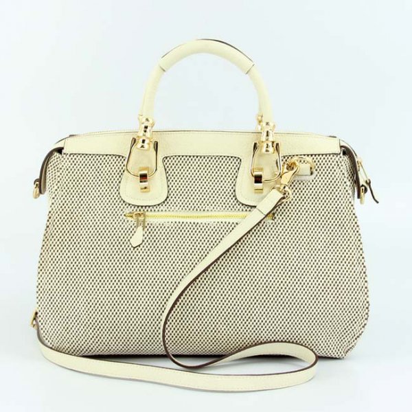Hermes 9049 Leather With Cloth 32cm Wrist Bags Beige Gold